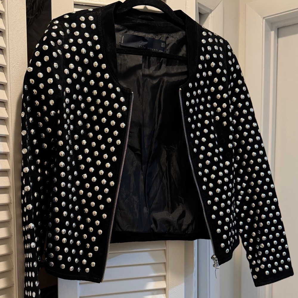 Zara Black Studded Leather Jacket